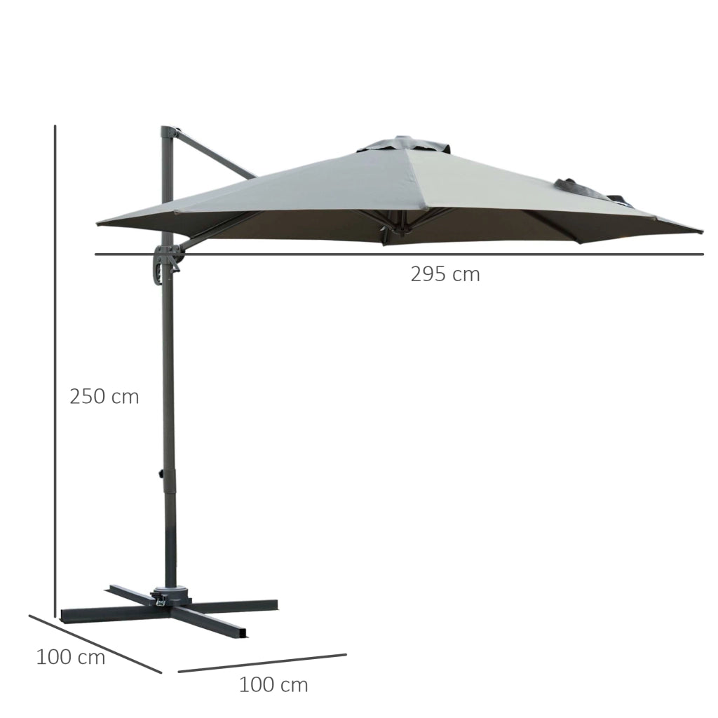 EasyComfort Ombrellone da Giardino a Manovella e a 8 Stecche con Angolazione Regolabile, Ø2.95x2.5 m, Grigio