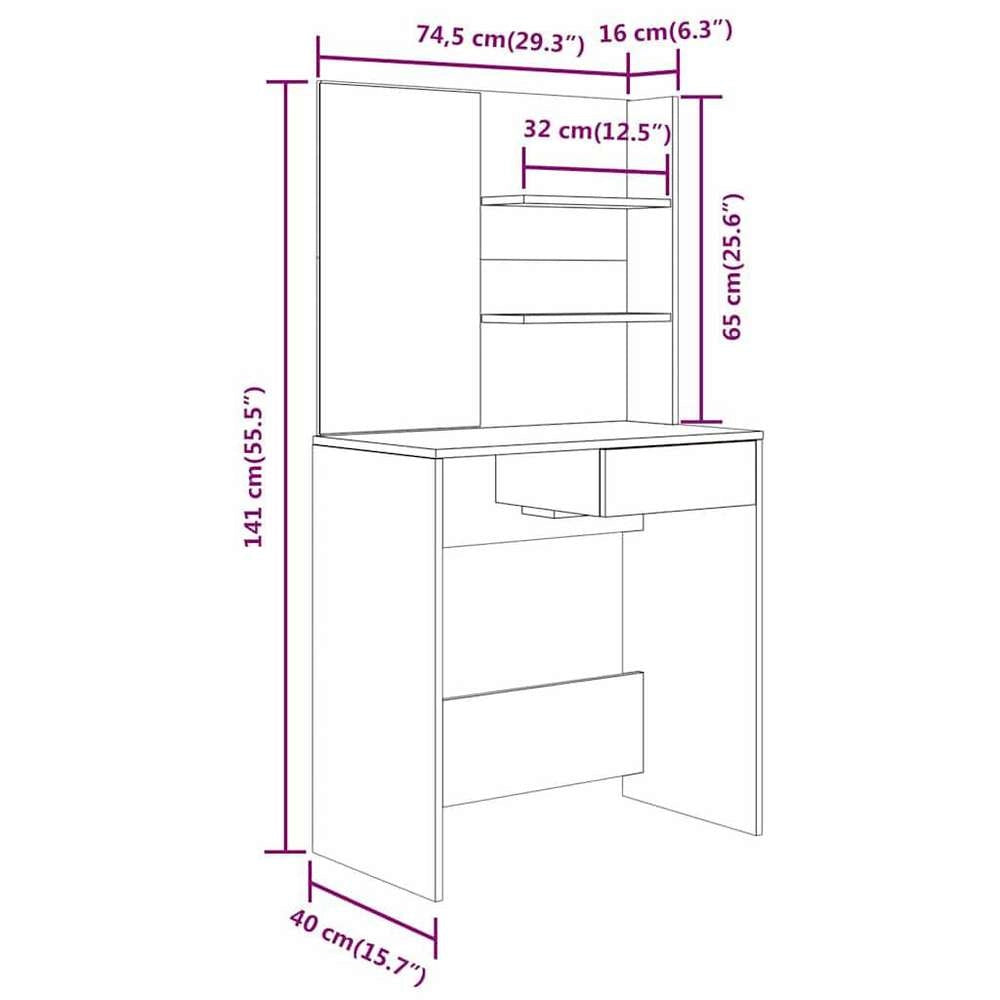 Dressing Table With Mirror, High-gloss White, 74.5x40x141 Cm