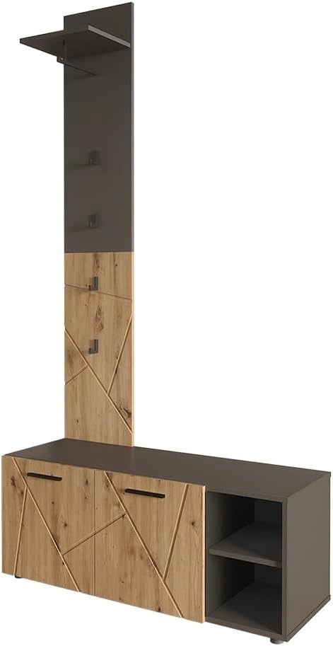 Armadio da ingresso Irma, Antracite/Artisan, 106 x 43 cm Set con scarpiera e pannello appendiabiti