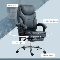 Sedia da Ufficio Massaggiante e Riscaldante con Poggiapiedi, in Pelle PU e Acciaio, 67x67x113-121 cm, Grigio