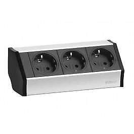 EVOline 159360001300 V-Dock Cuisine Multipresa 3 prese Schuko 2,5 m cavo alluminio anodizzato con finiture nere colore Argento Nero