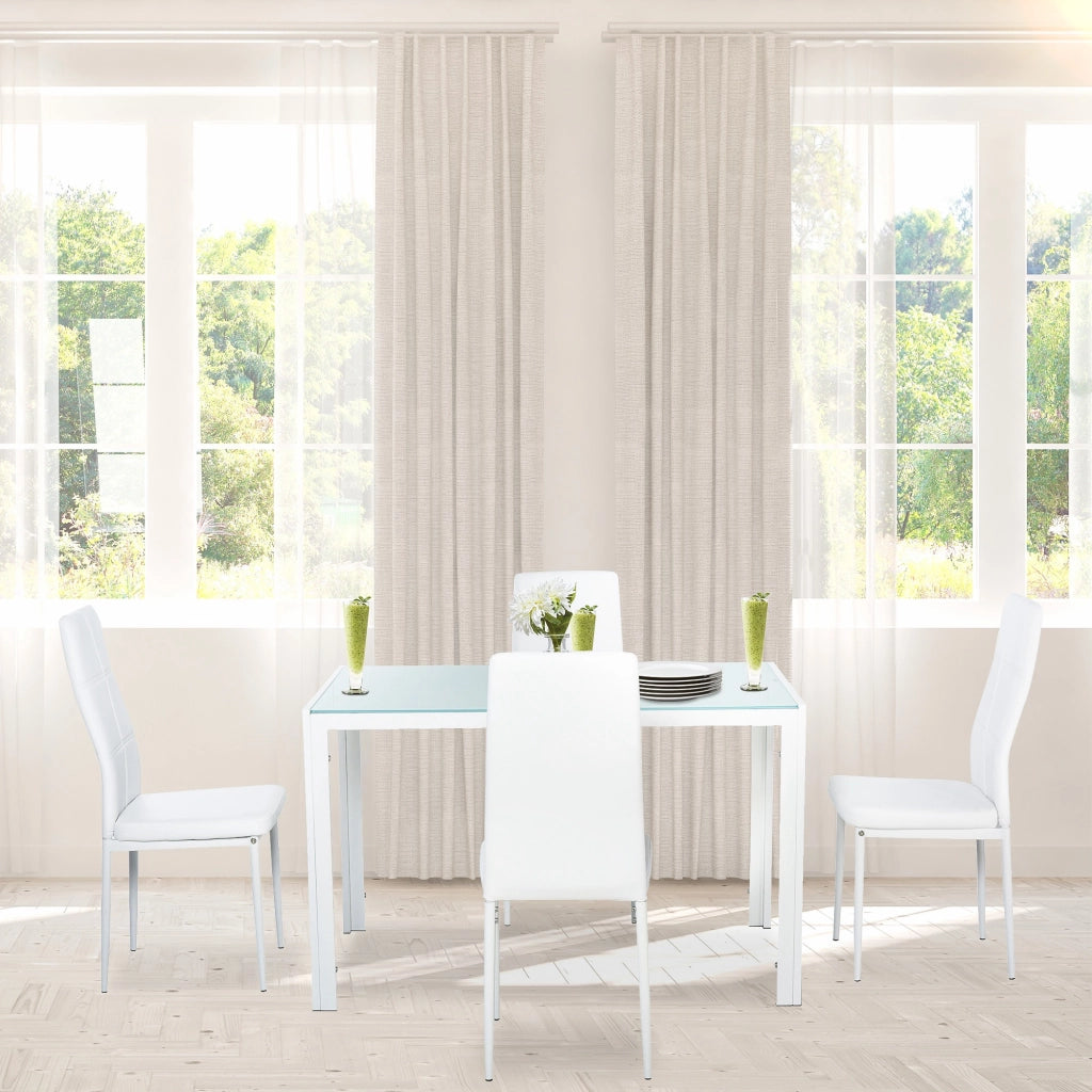 Tavolo da pranzo allungabile con 4 sedie ¨C zephmum ¨C bianco, vetro, legno
