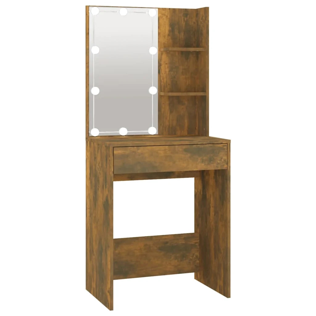 Toletta con illuminazione a LED linee rette raffinate 40 x 140 cm rovere affumicato 02_0006403