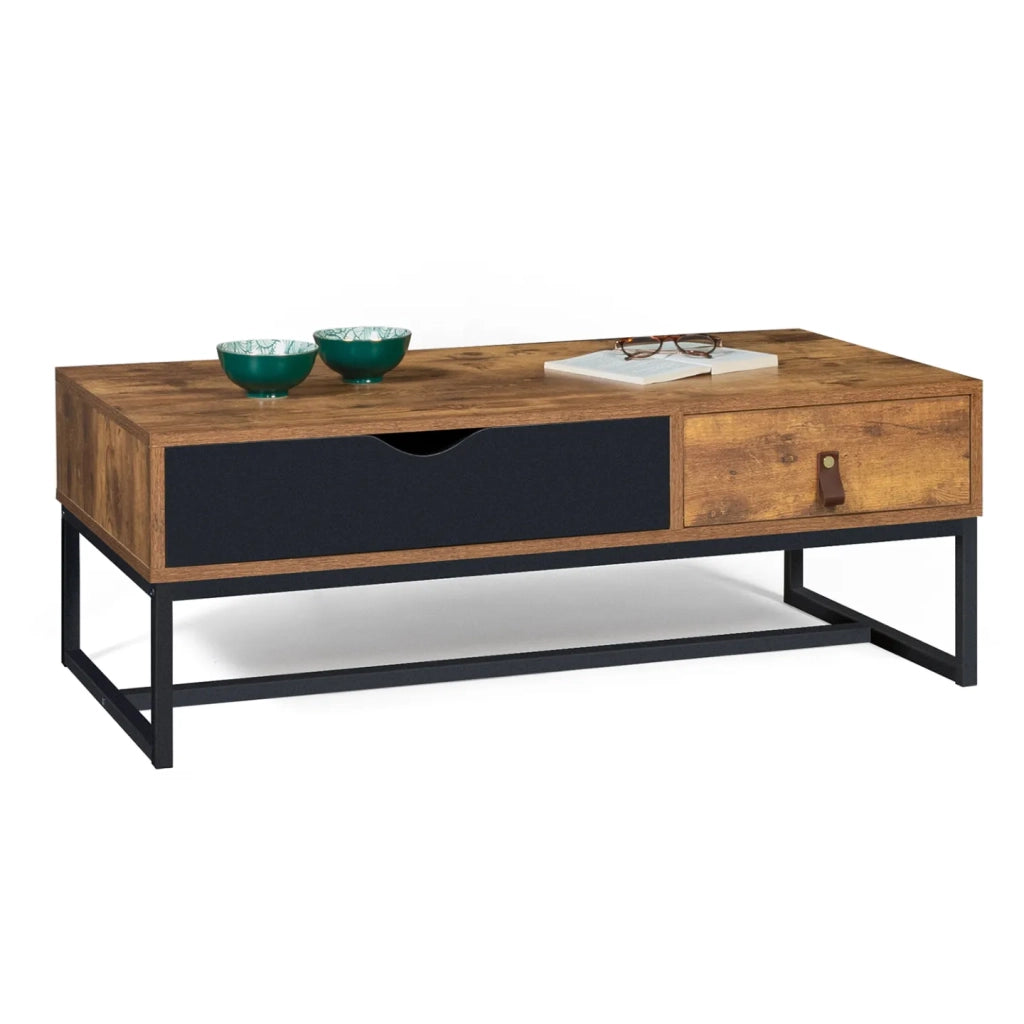 IDMarket - Tavolino rettangolare CHICAGO, 2 cassetti, design industriale