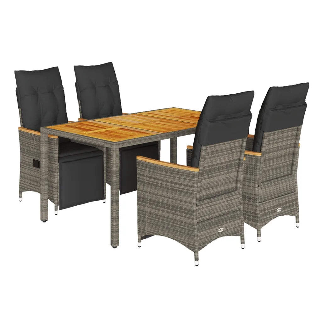 Set BistrÃ² da Giardino 5 pz con Cuscini in Polyrattan Grigio