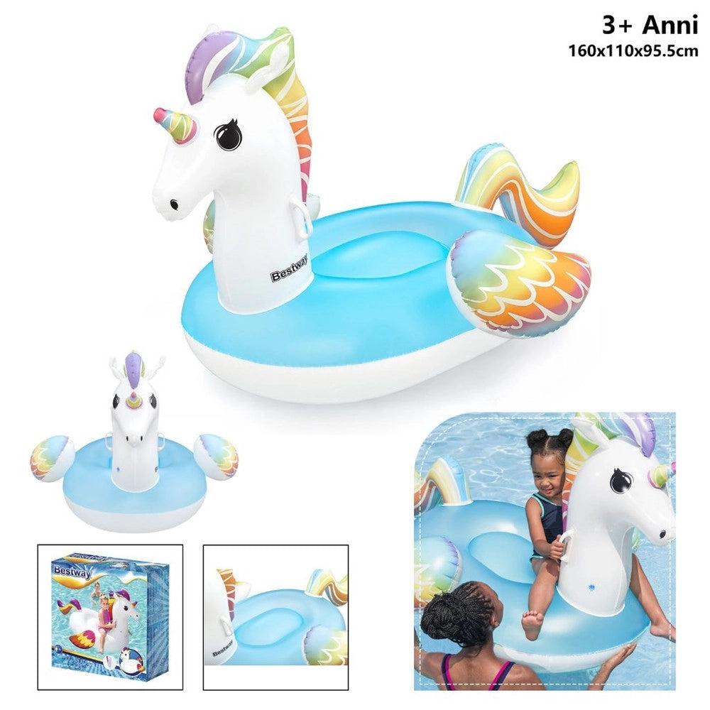 Trade Shop - Cavalcabile Unicorno Fantasy Galleggiante Gonfiabile Piscina Spiaggia Con Maniglie 41114 -