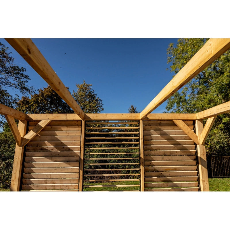 Pergola da giardino in legno Douglas 340x312 cm – gazebo con ventelle mobili su una parete – pali 120x120 mm – VTDO3431V Foresta