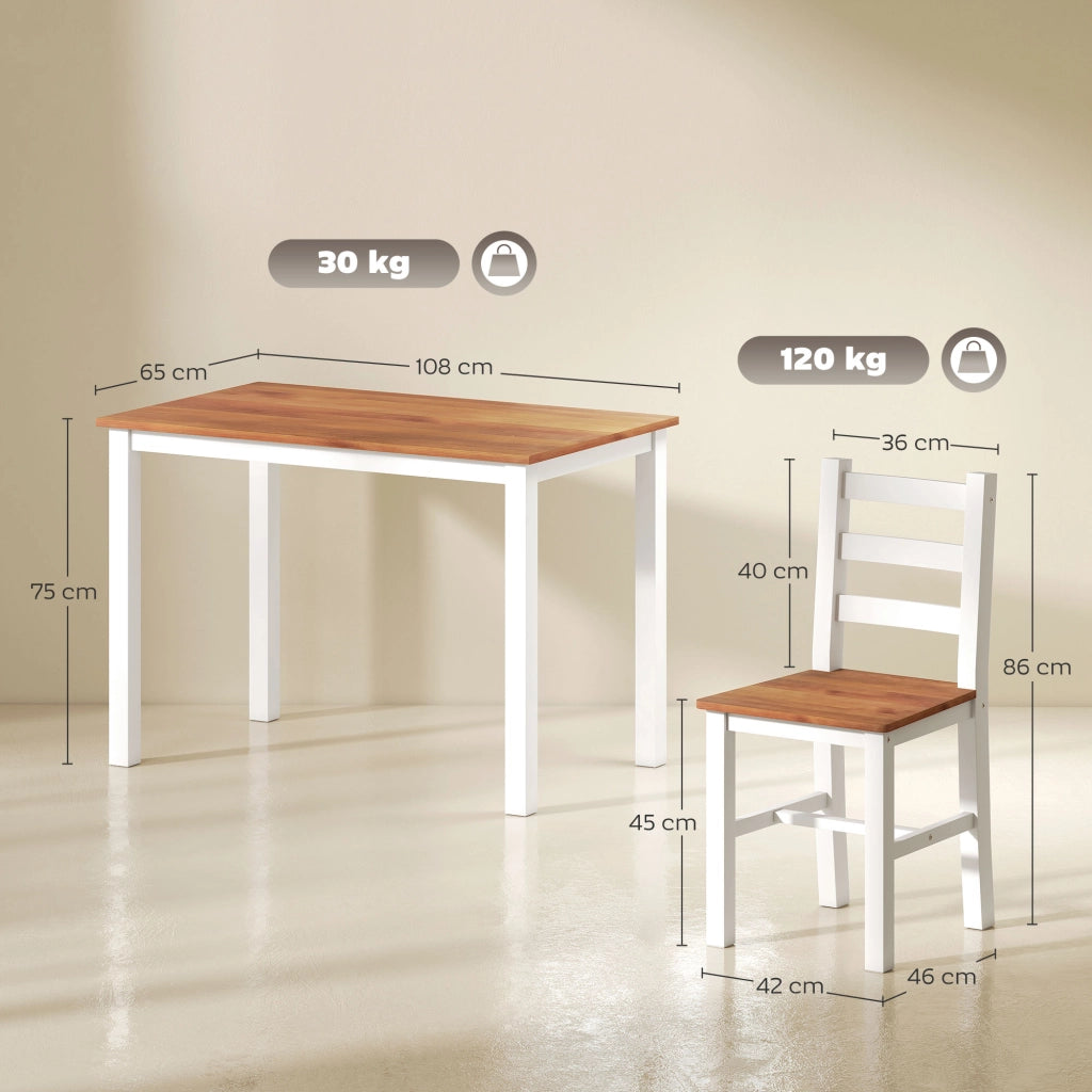 Tavolo da pranzo con 4 sedie ¨C zephmum ¨C legno di pino, marrone e bianco