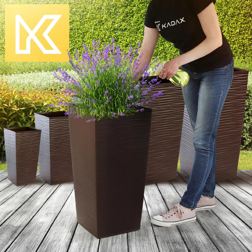 Set di 3 vasi da fiori KADAX, vasi da giardino + inserto, alti e grandi, color moka, 47+57+68 cm