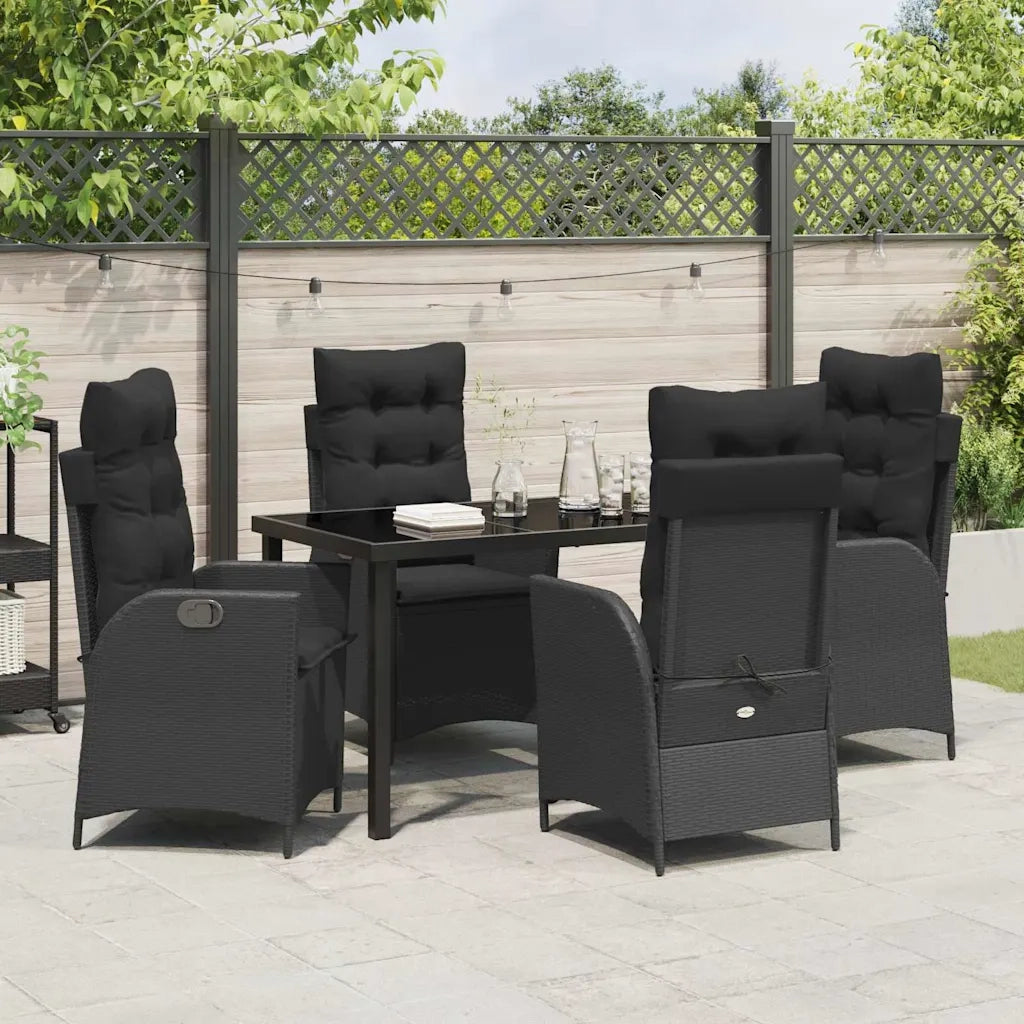 Set da Pranzo per Giardino con cuscino 5 pcs Nero polyrattan 3380486