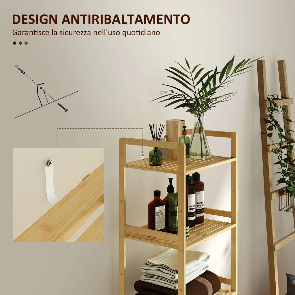 Scaffale Bagno a 5 Ripiani Regolabili in Altezza in Bamb¨´, 43.5x31.5x142 cm, Legno Naturale