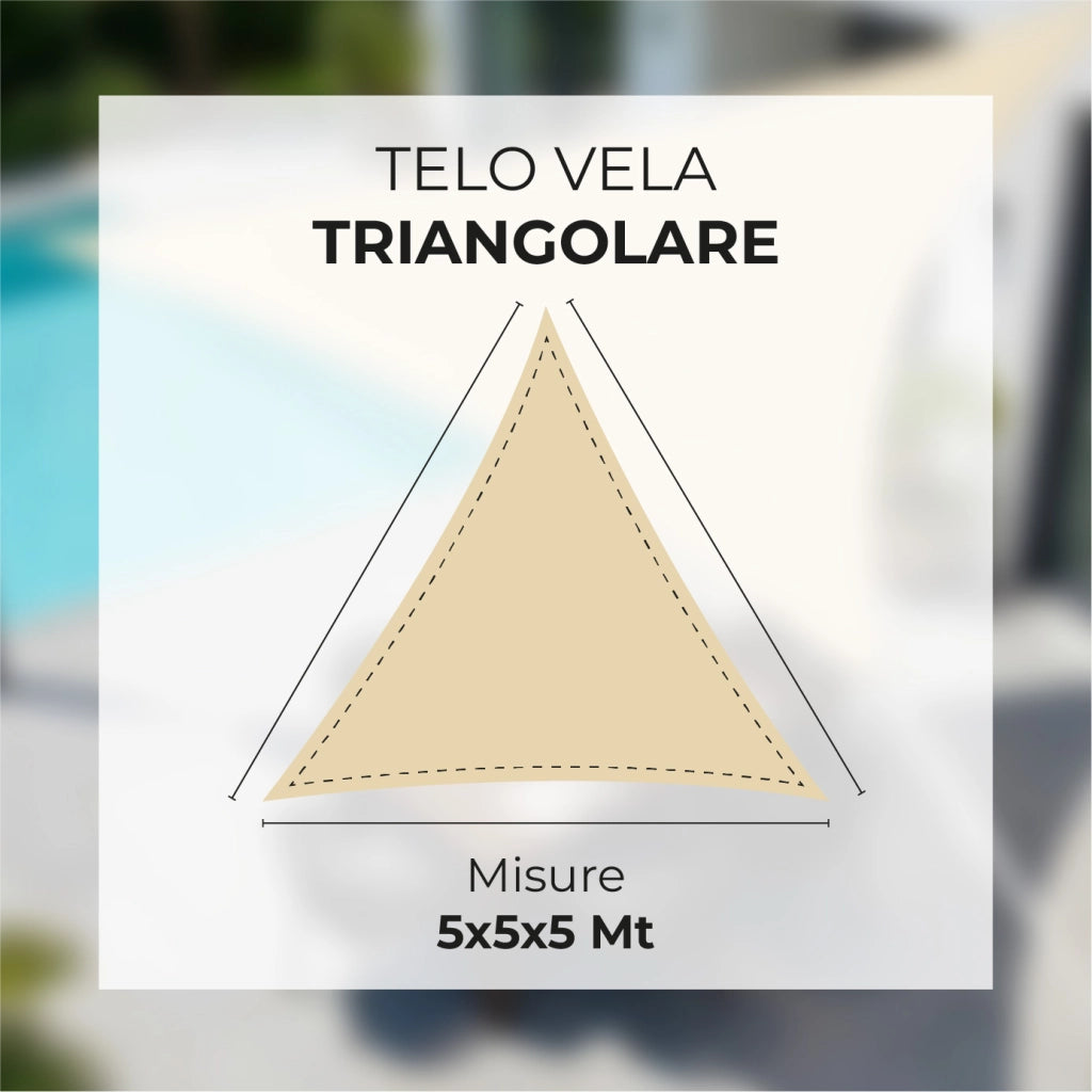 Tenda a Vela Ombreggiante Impermeabile con Anelli Rinforzati Copertura Sole per Giardino Terrazzo Balcone Patio Diverse Forme e Misure Beige - Triangolare5x5 Metri