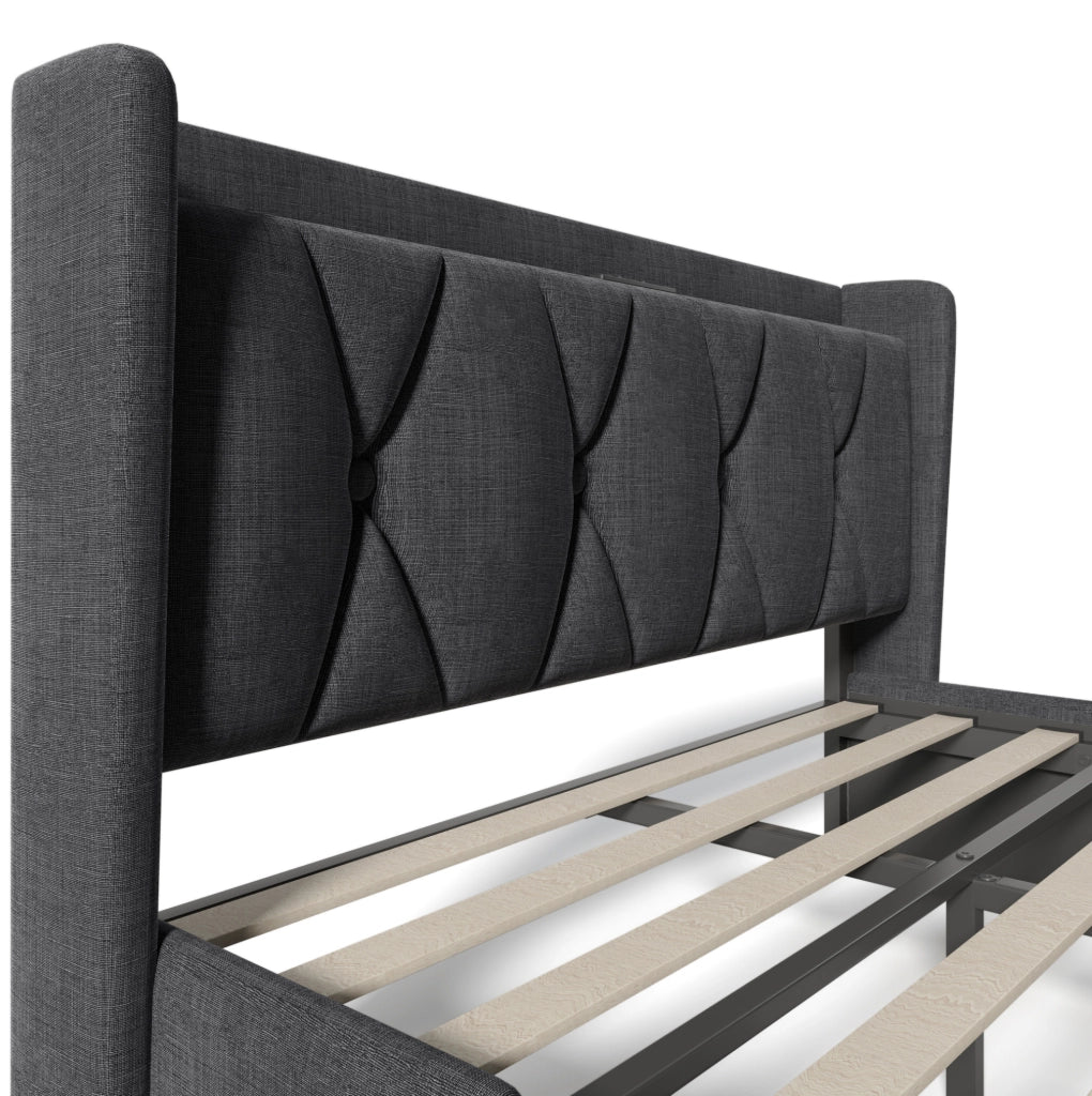 Letto contenitore 160x200 cm con USB; 4 cassetti; lino grigio