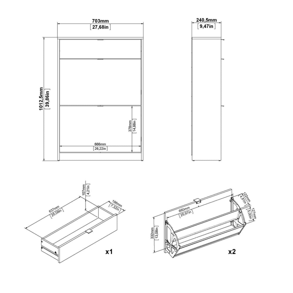 Scarpiera Theophile, Mobile portascarpe, Armadio da ingresso multiuso, Mobiletto per calzature, 70x24 h101 cm, Bianco