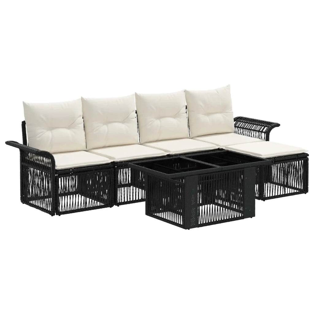 Set Divano da Giardino 6 pz Nero e Bianco Crema polyrattan 3436630
