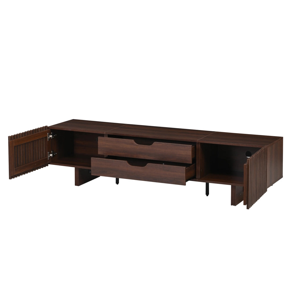 Mobile TV con 2 cassetti e 2 ante a lamelle - 180x40x45 cm - in MDF - noce scuro