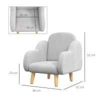 Poltrona per Bambini fino a 3 Anni con Braccioli a Nuvola in Tessuto, 46x51x55cm, Grigio