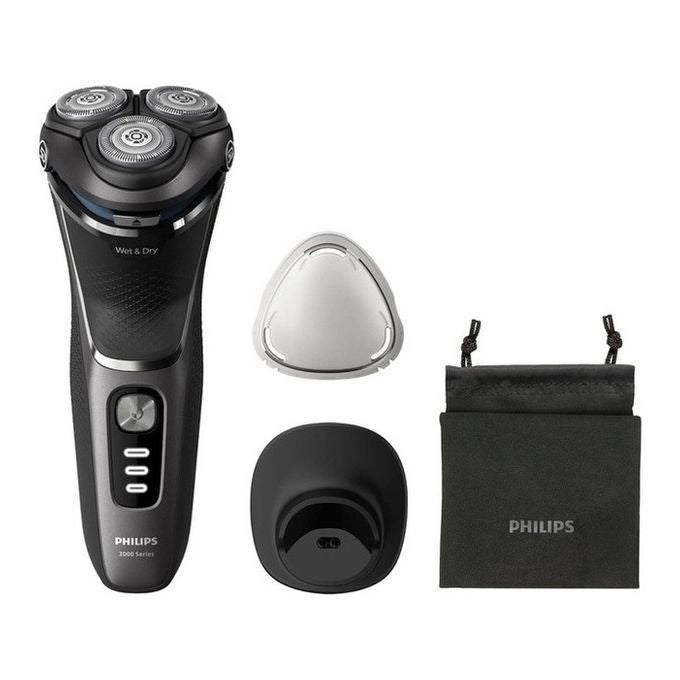 Philips S3343-13 Shaver Serie 3000 Rasoio elettrico rotativo Wet Dry 3 testine autonomia 60 min colore Nero Cromo