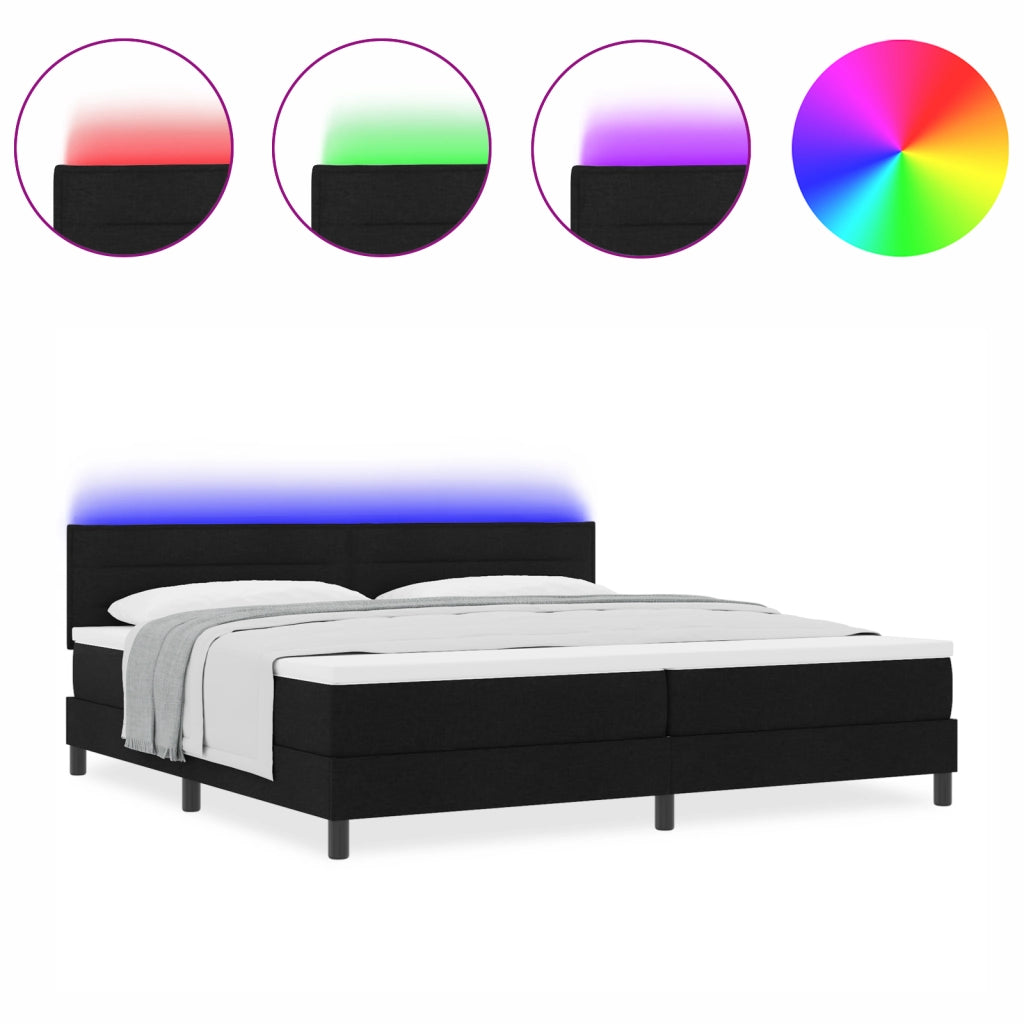 Letto con Box Spring e Materasso & LED Nero 200x200 cm Tessuto