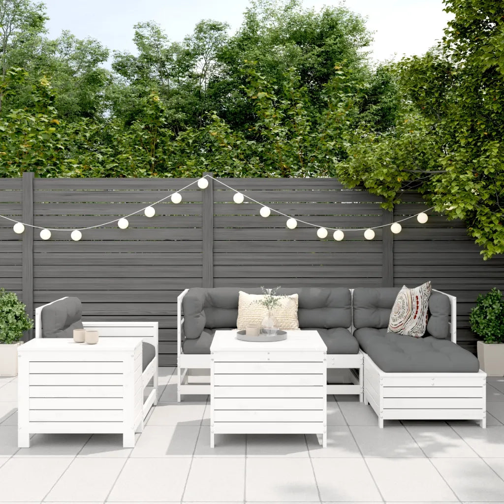 Set Divani da Giardino 7 pz Bianco in Legno Massello di Pino 3250525