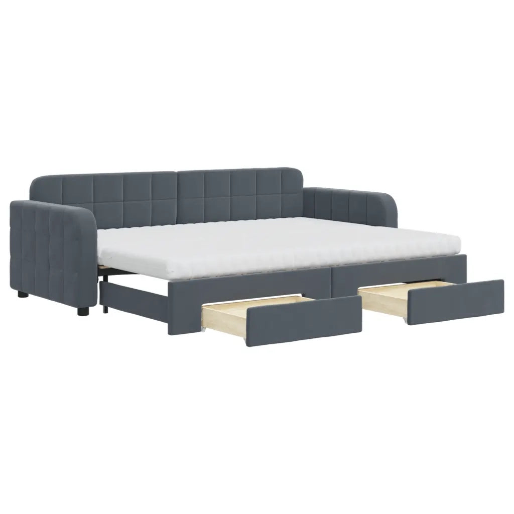 Divano Letto Estraibile Cassetti Grigio Scuro 80x200cm Velluto