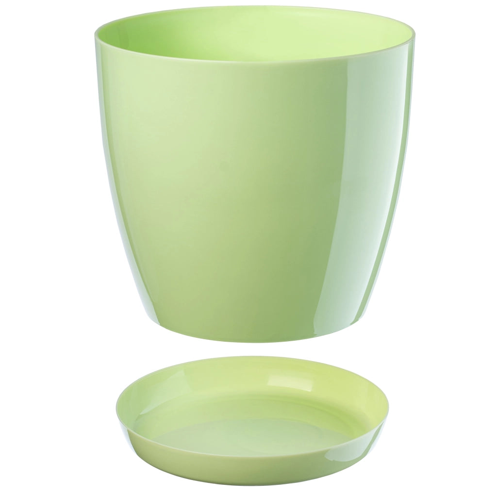 Vaso da fiori KADAX con sottovaso e coperchio in plastica, 20 cm, verde.