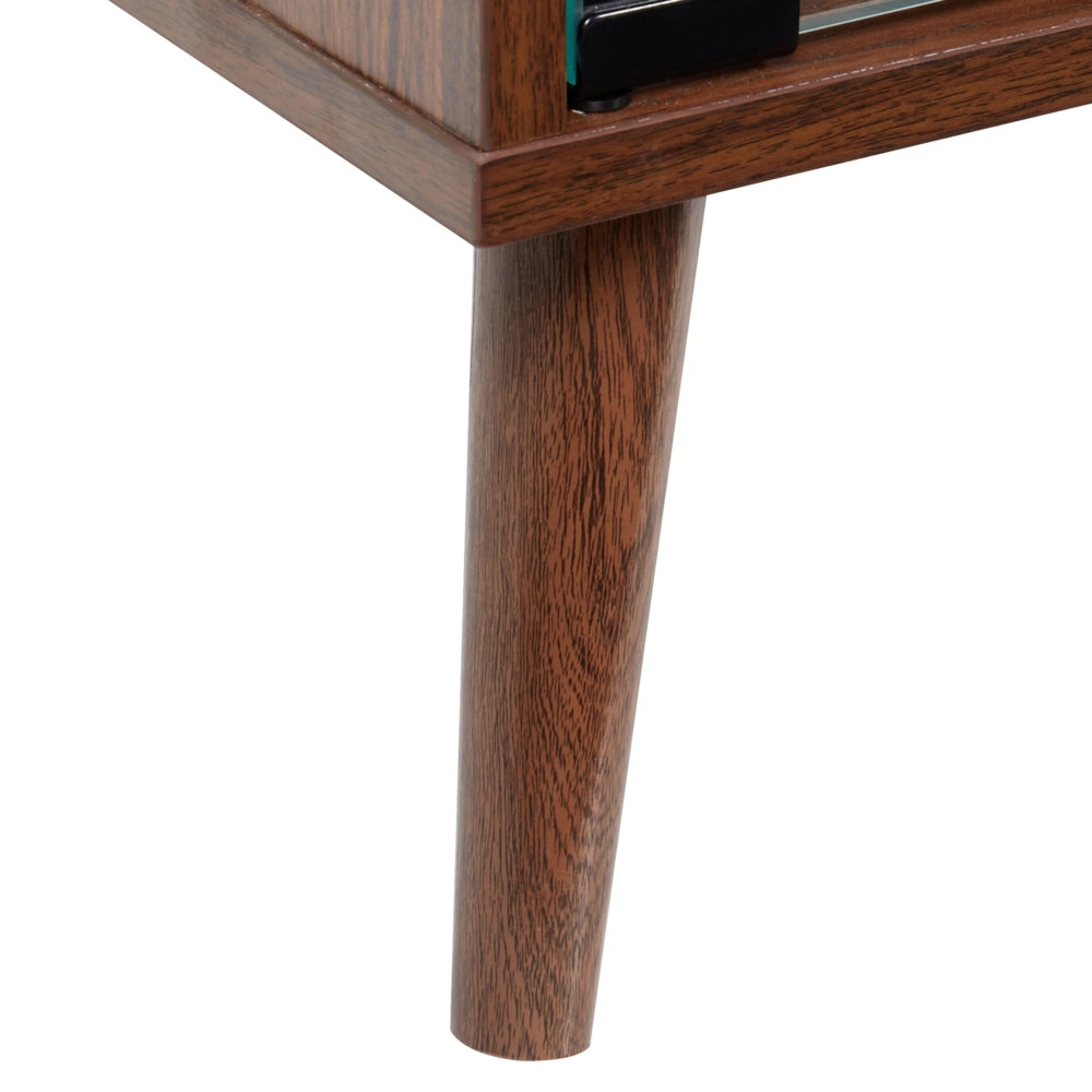 Credenza espositiva con 2 ante frontali in vetro con ripiani e portabottiglie legno scuro stile tradizionale elegante