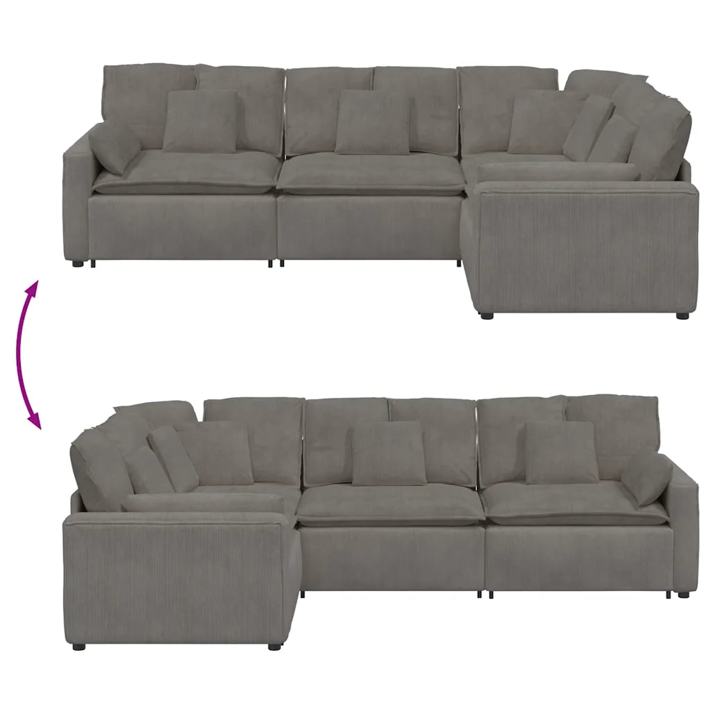 Divano Modulare con Cuscini in Tessuto a Coste Grigio Chiaro 3321167