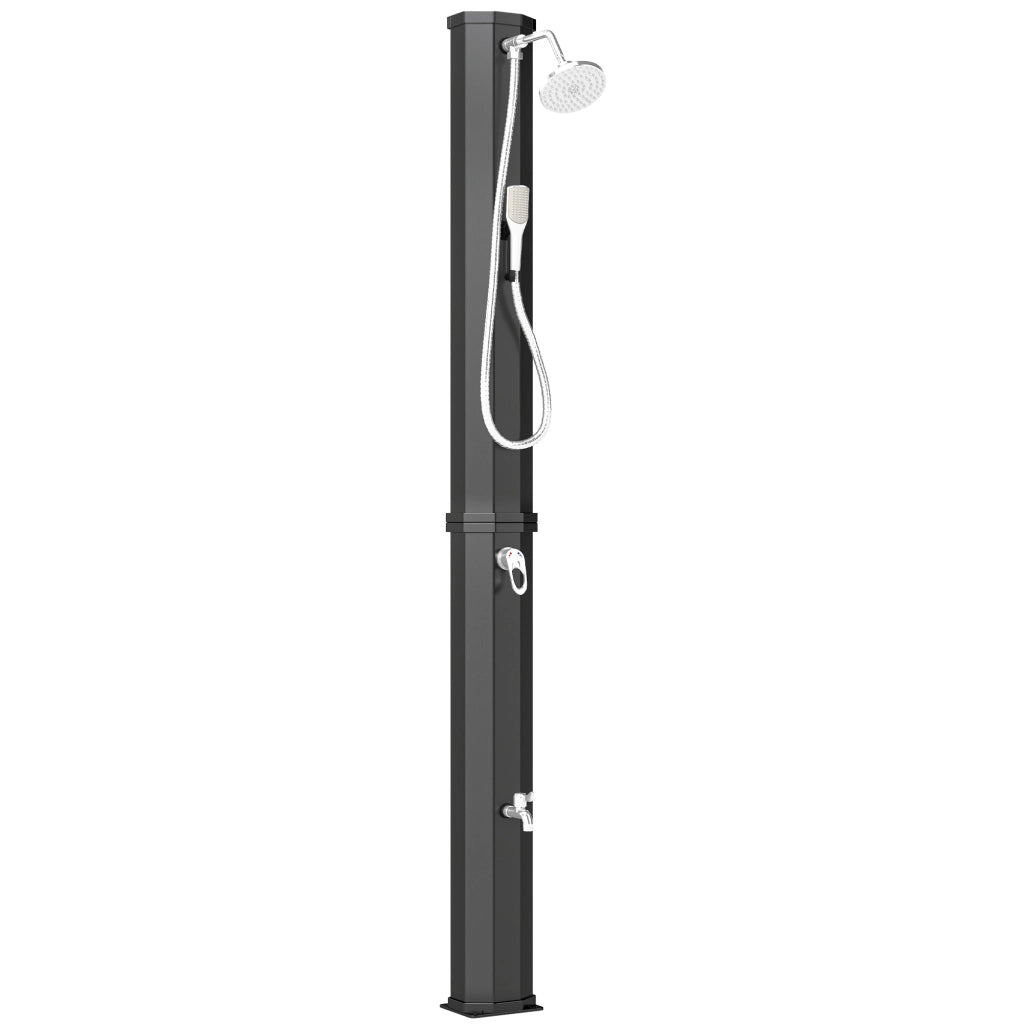 Doccia Solare 60L Doccia da Giardino da Esterno 21,8x18,2x227 cm con 2 Soffioni Riscaldata in ABS e Acciaio Inox Nero