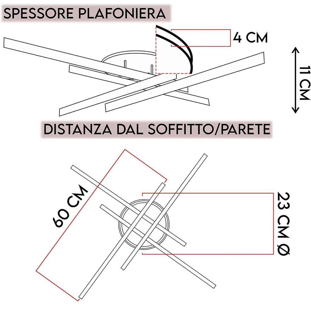 Plafoniera LED moderna da soffitto 48W con switch per luce calda 3000K naturale 4000K o fredda 6500K design elegante per interni
