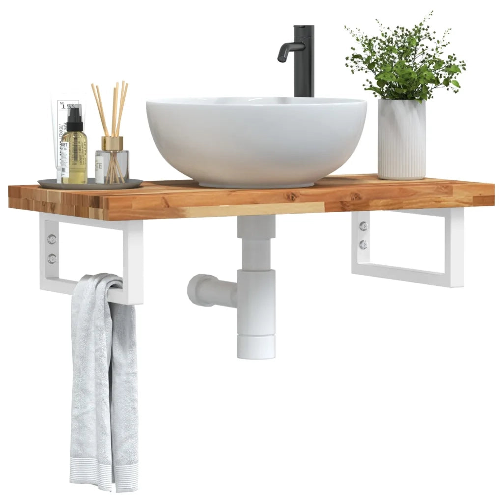 Ripiano a Parete per Lavabo in Acciaio e Massello di Acacia 3302744