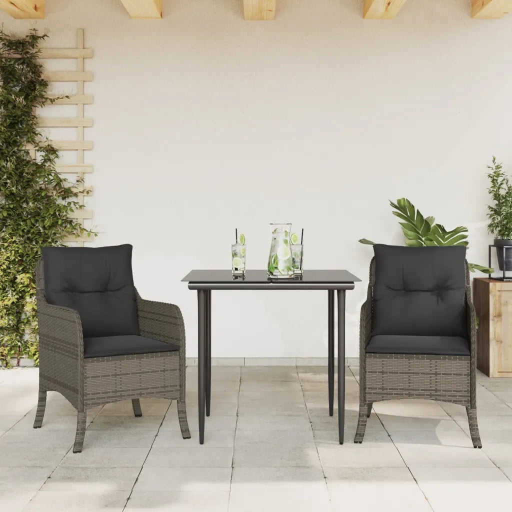 Set da Pranzo da Giardino 3 pz con Cuscini in Polyrattan Grigio 3211948