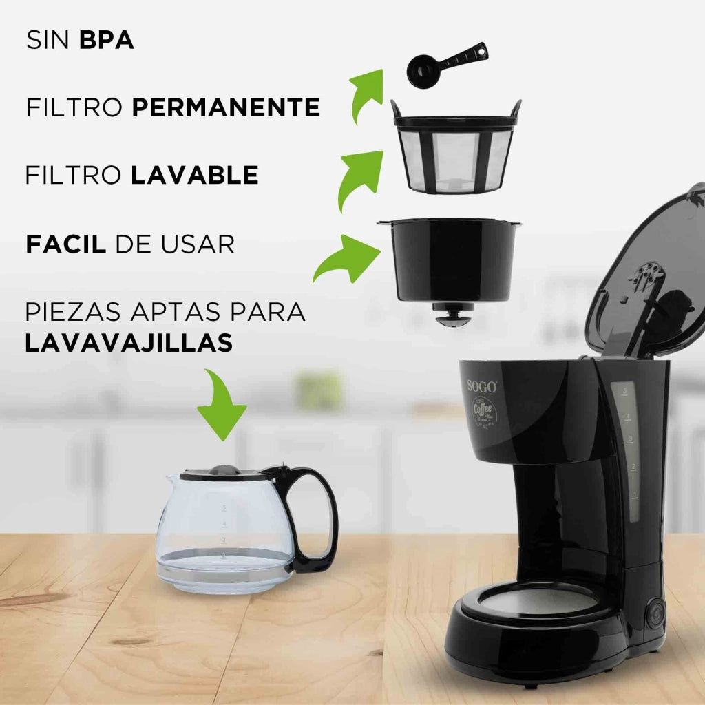 Macchina caffè americano elettrica a goccia, caraffa vetro termoresistente 0,6L, filtro permanente 650W 4 tazze - SOGO