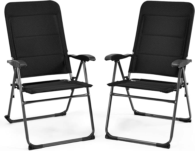 Set di 2 Sedie da Giardino, Poltrona Reclinabile da Giardino con Schienale Regolabili a 7 Posizioni, Sedia Pieghevole Imbottite per Giardino,Spiaggia, Portata 136 kg