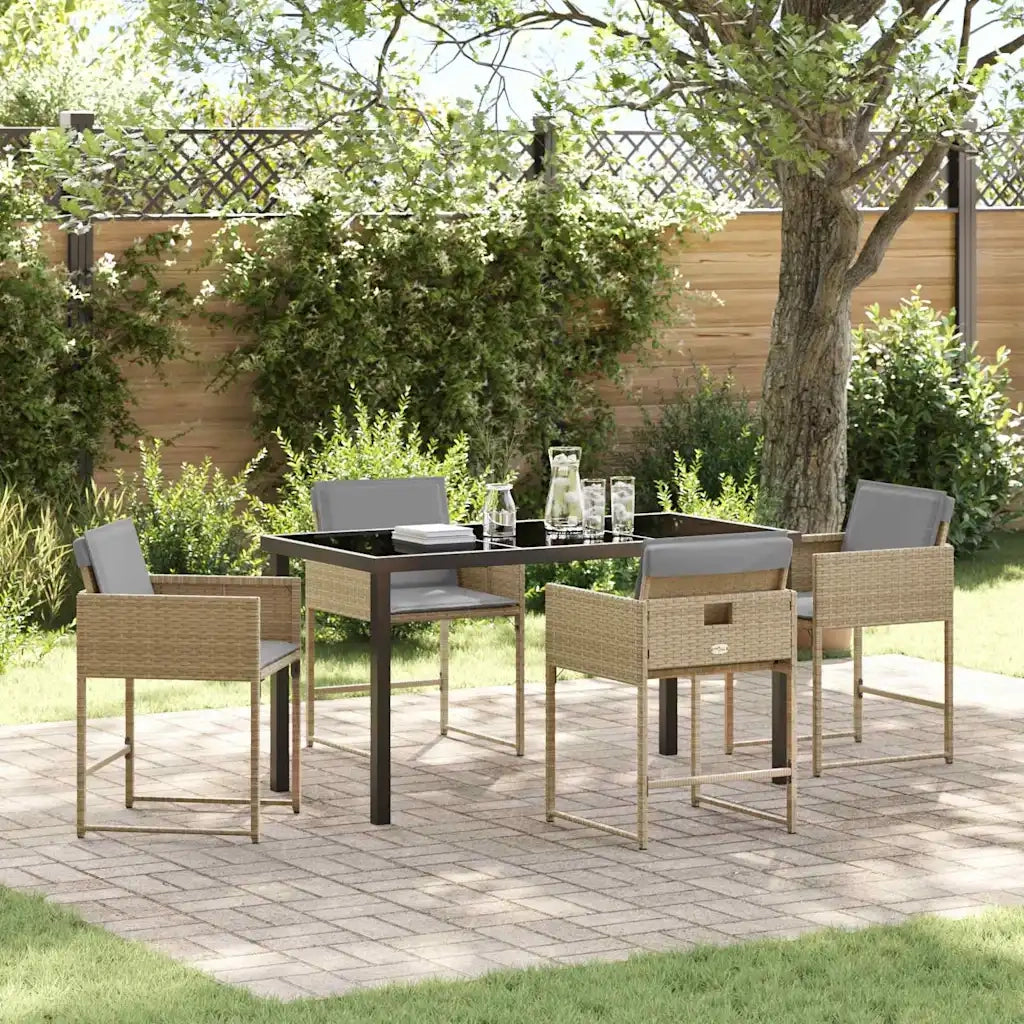 Set da Pranzo per Giardino con cuscino 5 pz | Set Salotto da Giardino Beige polyrattan