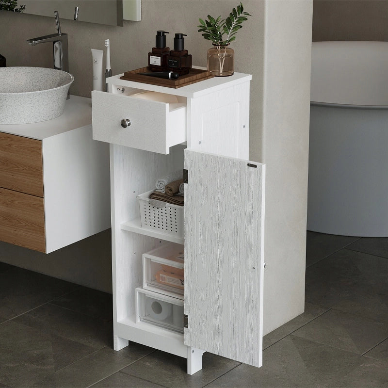 Mobiletto da bagno alto a colonna bianco con 2 ripiani e un cassetto, stile loft, 87 cm