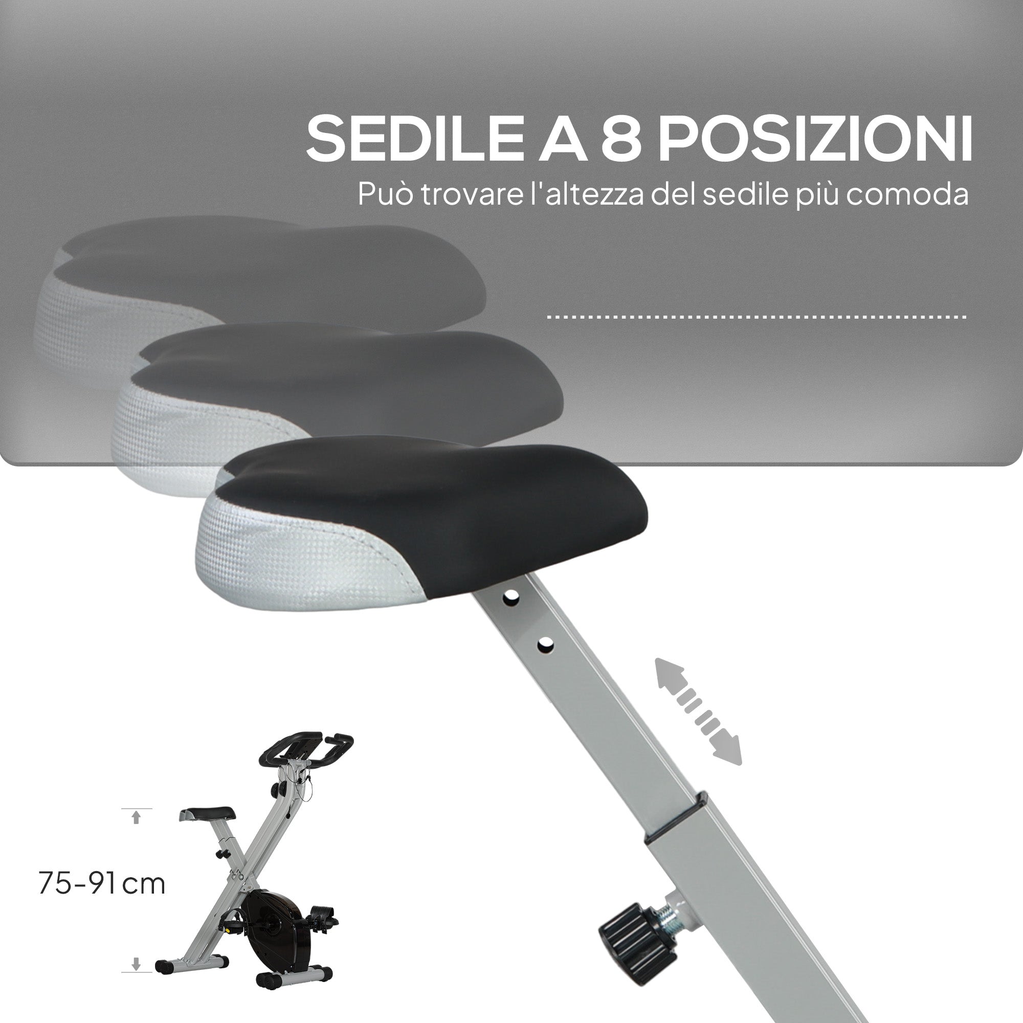 Cyclette Pieghevole Magnetica a 8 Livelli con Display LCD con Rotelle Grigio e Nero