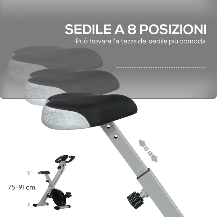 Cyclette Pieghevole Magnetica a 8 Livelli con Display LCD con Rotelle Grigio e Nero