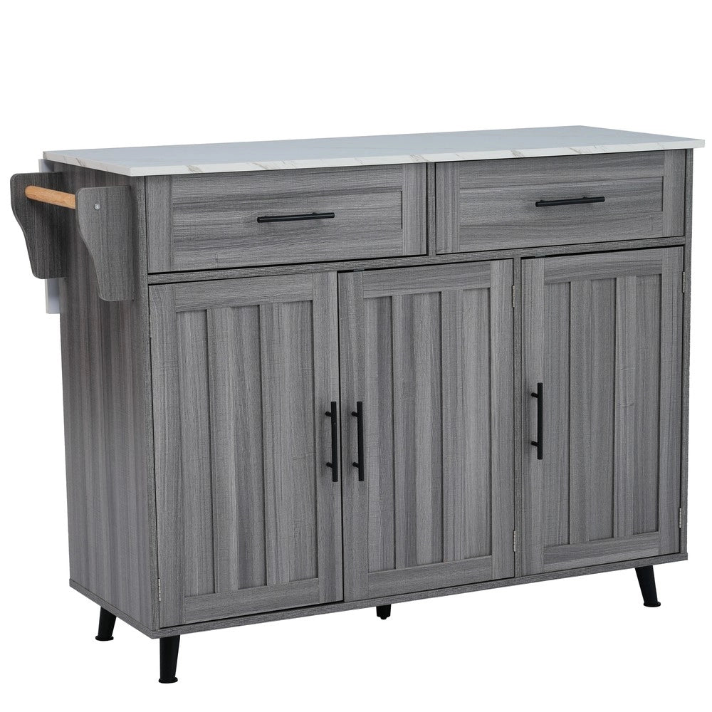 Carrello Cucina Pieghevole con 2 Cassetti e Ante ¨C Xylo ¨C Bianco/Grigio, 129x46x91.5 cm