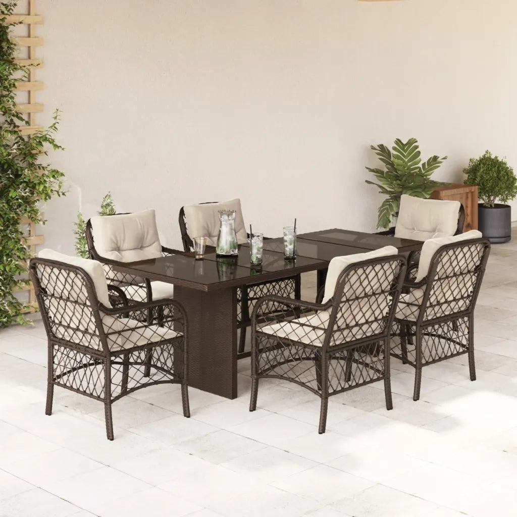 Set da Pranzo da Giardino 7pz con Cuscini in Polyrattan Marrone 3212058