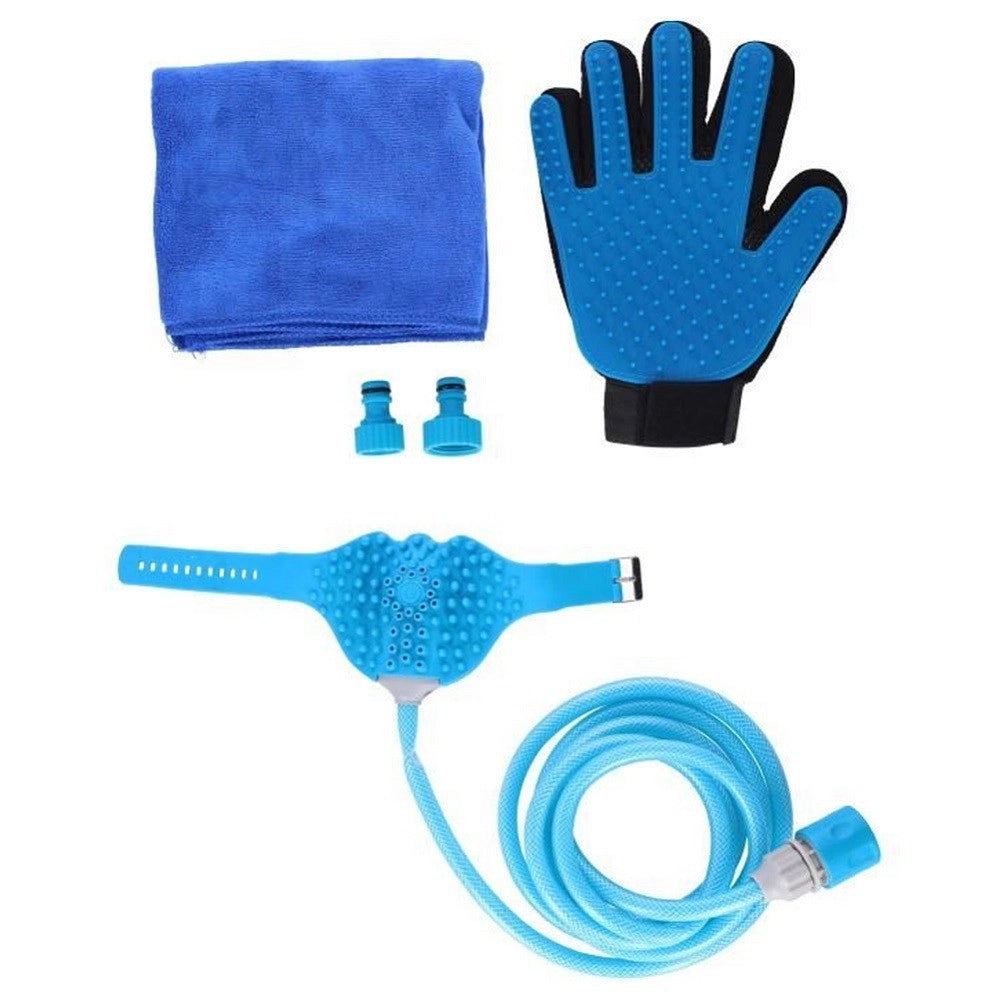 Trade Shop - Kit Toelettatura Pulizia Lavaggio Cani E Gatti Doccia Guanto Peli E Asciugamano -