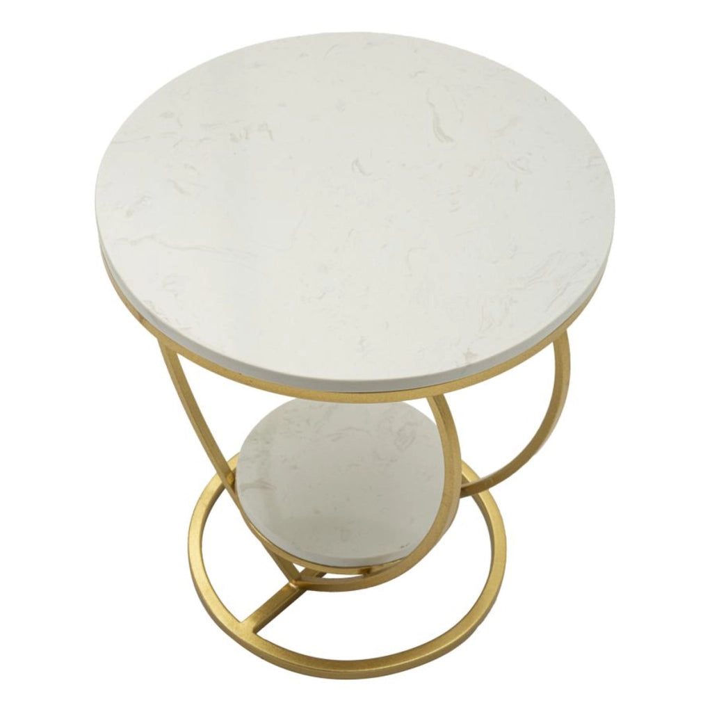 Tavolino Heart in ferro oro e marmo bianco O40x45 cm
