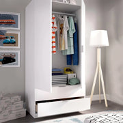 Guardaroba Darest, Armadio per camera da letto a 2 ante e 2 cassetti, Mobile per camera da letto con barra appendiabiti, cm 81x52h180, Bianco