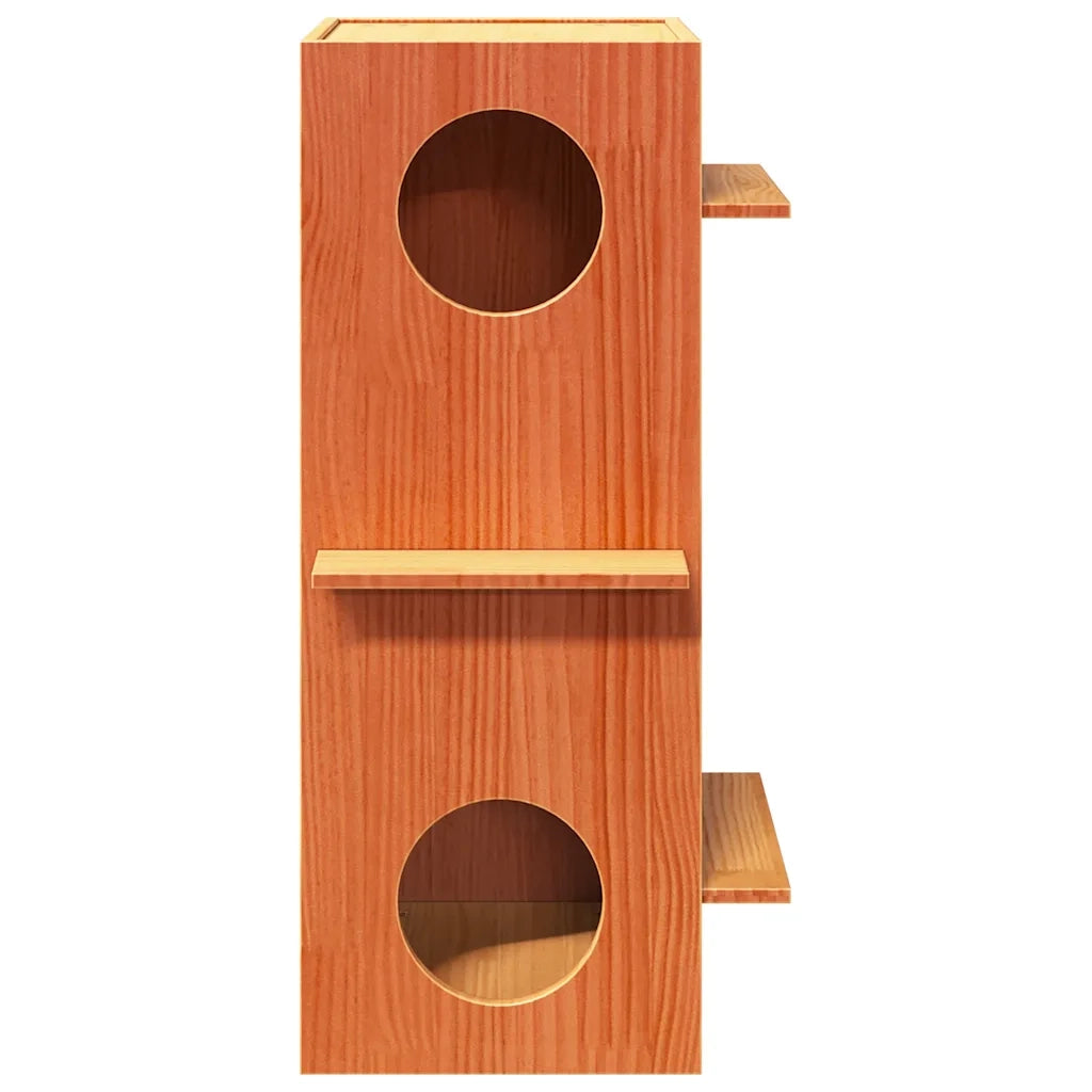 Cuccia per Gatti Marrone Cera 43x43x90cm Legno Massello di Pino 859300
