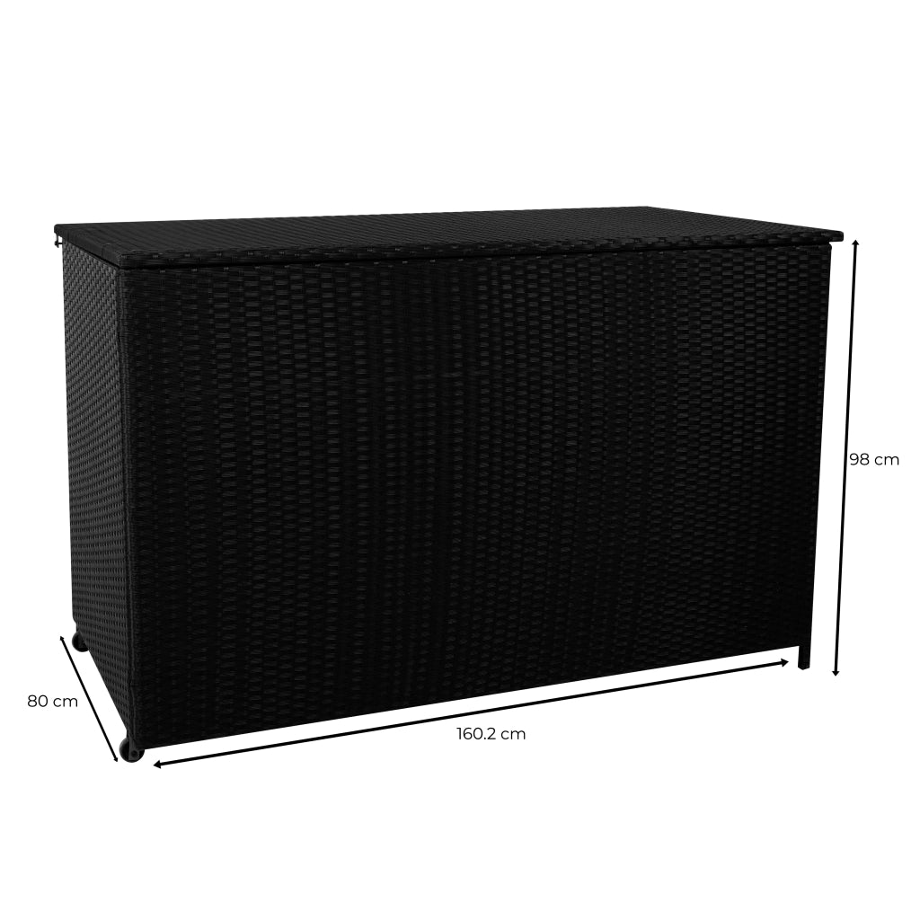 Box Contenitore Rattan Giardino 996L Nero Baule Grande con Rivestimento