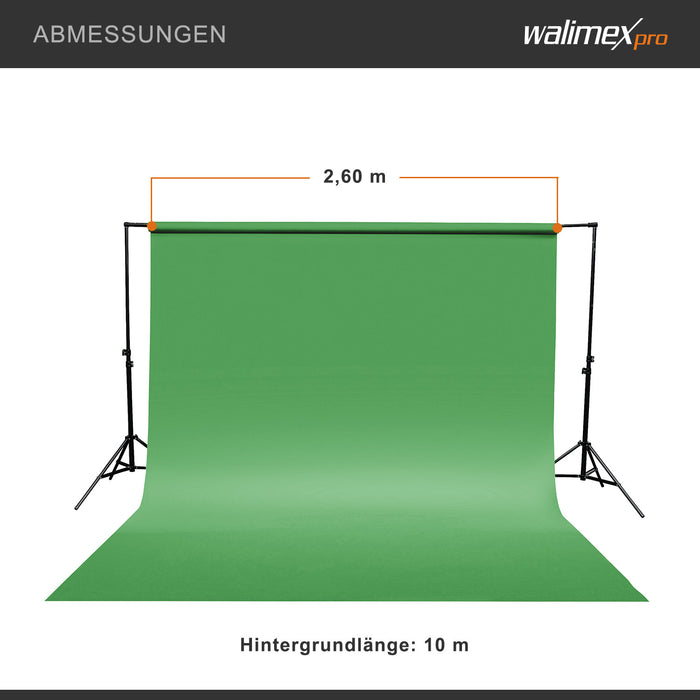 Sfondo fotografico in cartoncino verde croma 2,60x10 m, Backdrop foto antiriflesso e resistente, per studi fotografici
