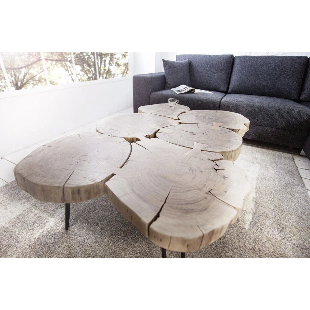 Table bassa NOMA rettangolare 110 cm in legno massiccio di acacia – Tavolino da salotto design con gambe in metallo