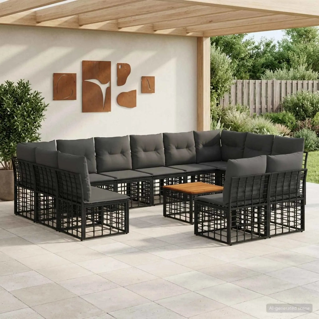 Set di divani da esterno 13 pcs Nero e Grigio scuro Poliestere 3437579