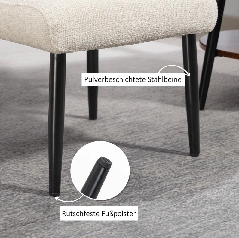 Pouf con cuscino in ciniglia e gambe in acciaio color crema