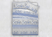 Completo Lenzuola In 100% Cotone Disegni Natalizi Invernali Renne Cuori OB - Matrimoniale - Oliver Azzurro